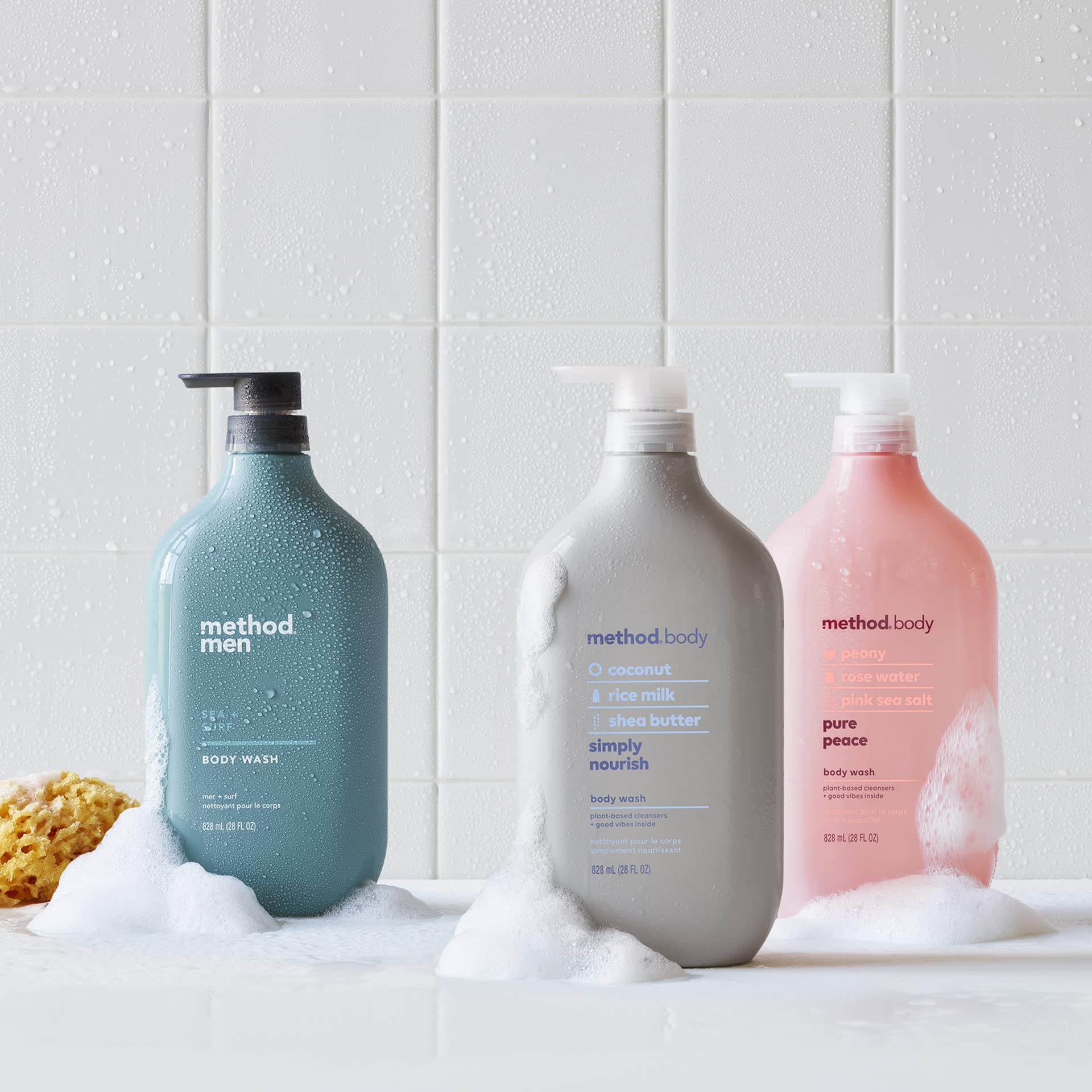 Method Body Wash bottle packaging is clean, modern, easy to store.
