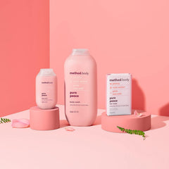 Method Pure Peace pour captures peony and rose notes for a soothing cleanse.