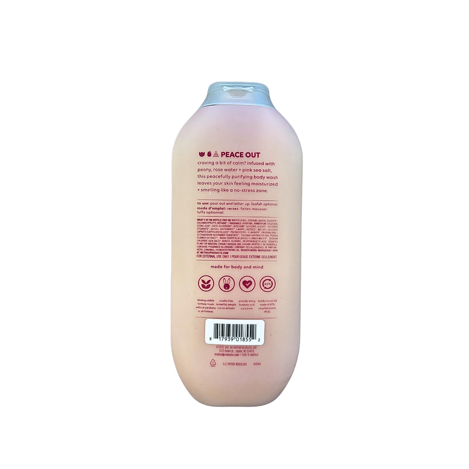 Method Body Wash Sampler label closeup shows clean, paraben-free branding