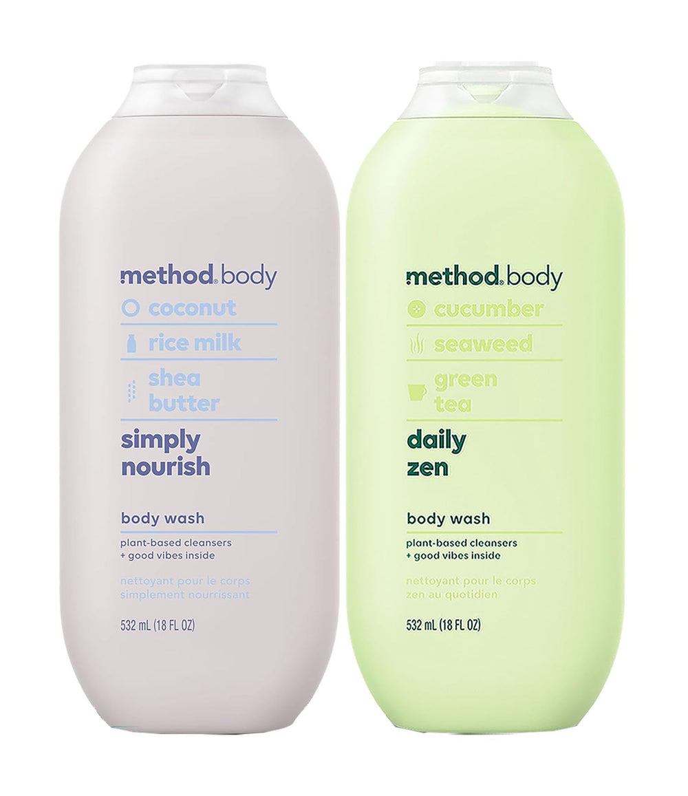 Method Simply Nourish bottle on display promotes gentle cleansing and skin softness