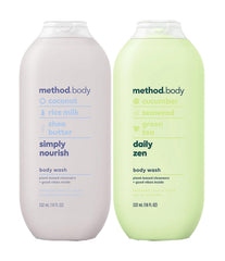 Method Simply Nourish bottle on display promotes gentle cleansing and skin softness