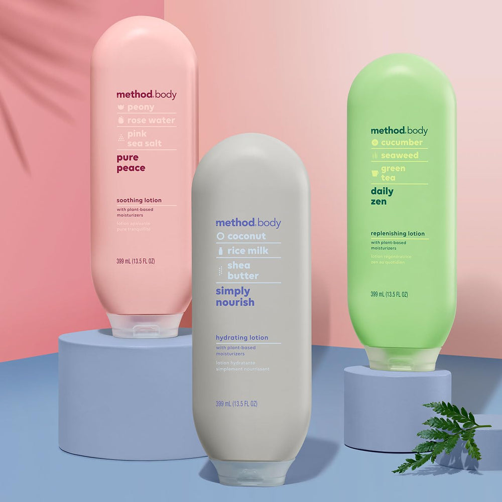 Applying Method Daily Lotion on skin shows quick absorption and non-greasy feel.