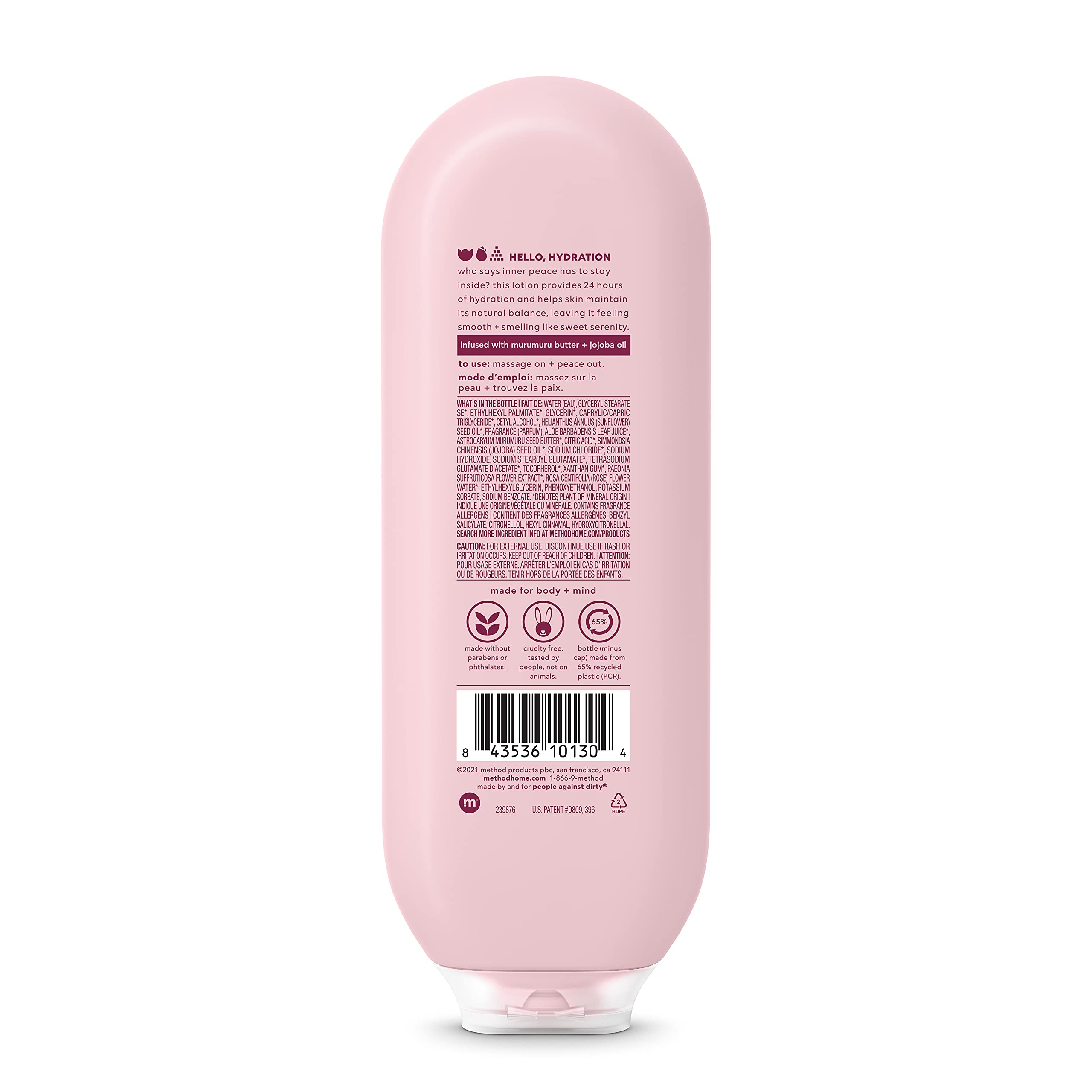 Method Daily Lotion Pure Peace texture close-up highlighting rose water scent.
