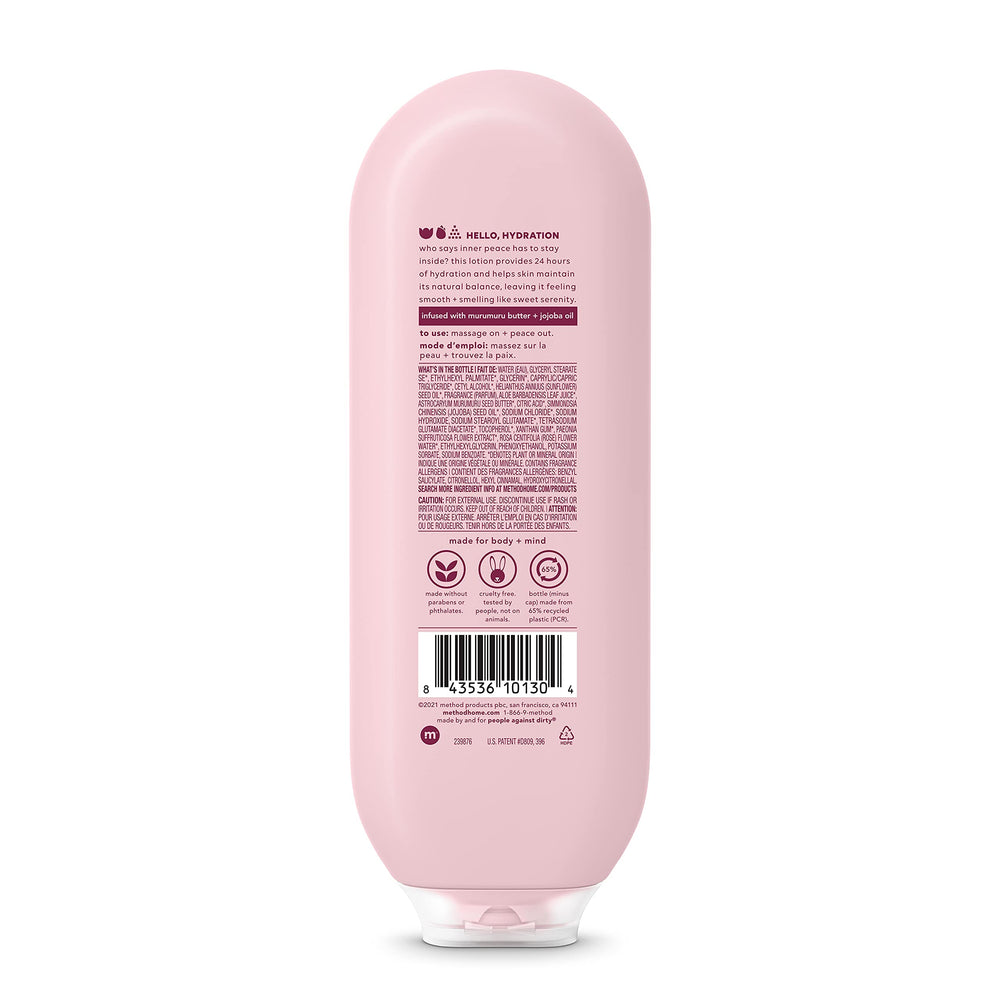 Method Daily Lotion Pure Peace texture close-up highlighting rose water scent.
