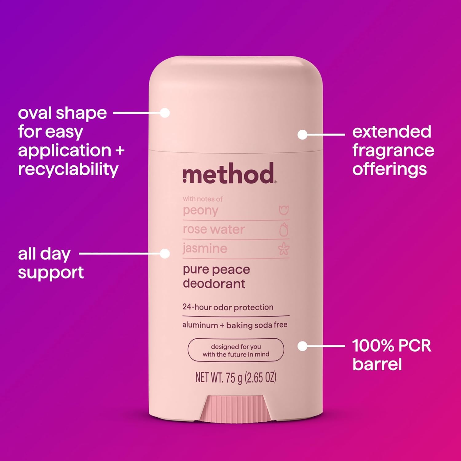 Method Pure Peace provides 24-hour odor protection without aluminum or baking soda.