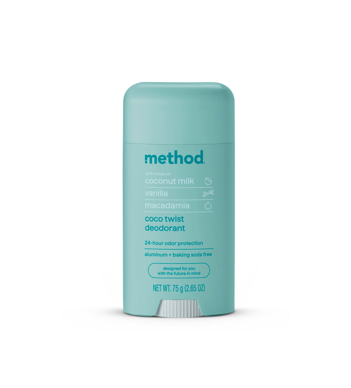 Method Coco Twist deodorant bottle with coconut milk scent for long-lasting freshness.