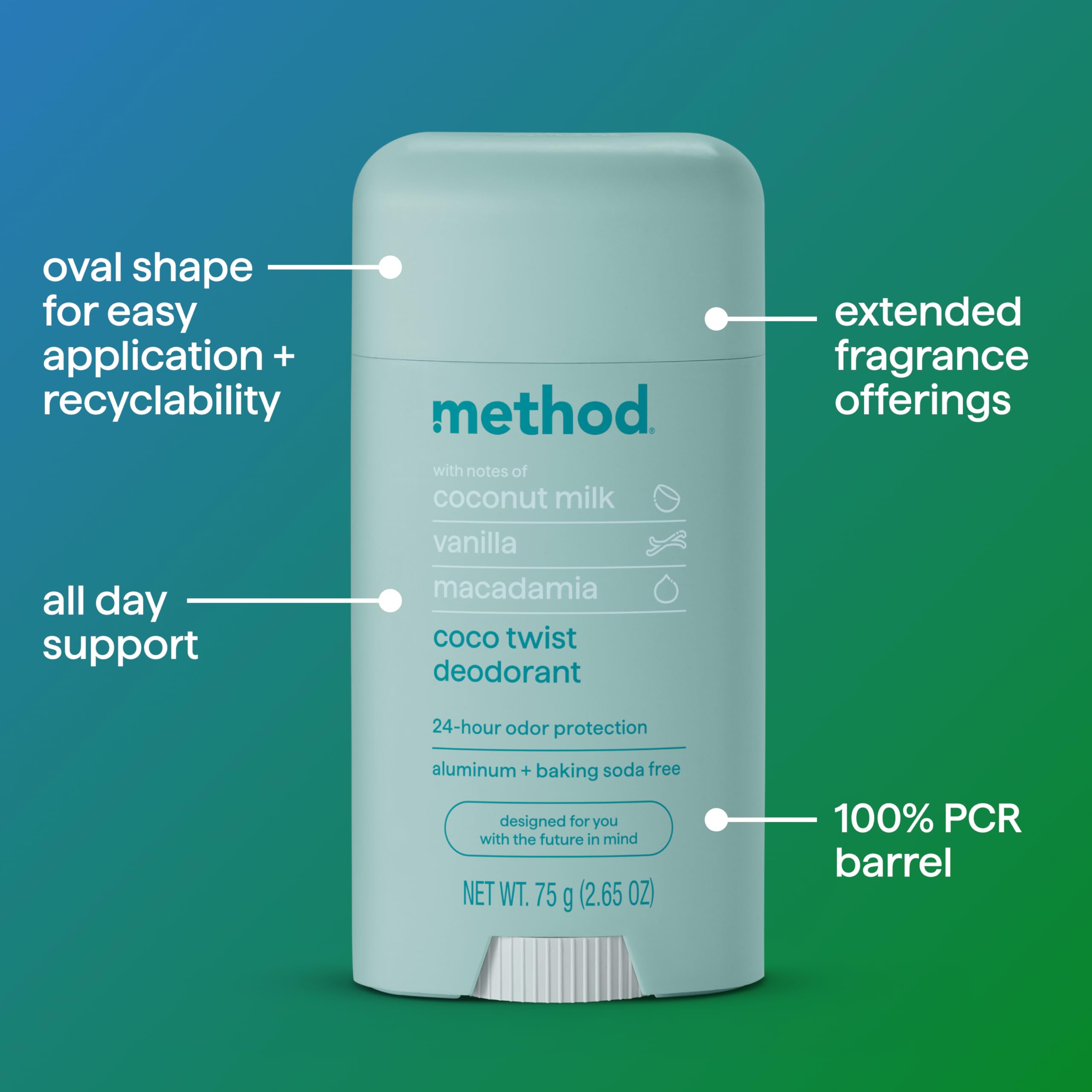 Method Coco Twist fragrance swirls convey tropical coconut notes.