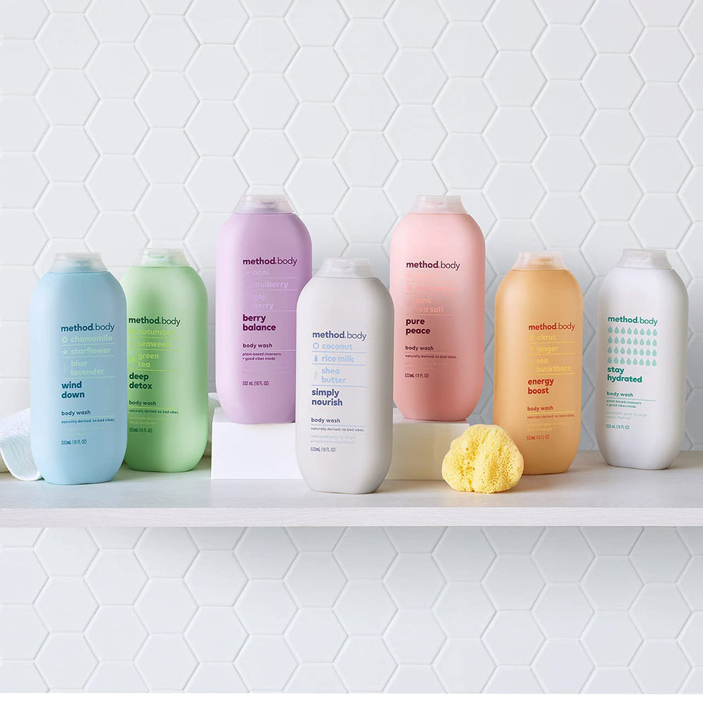 Method Energy Boost packaging — carton highlights recycled content and cruelty-free ethos.