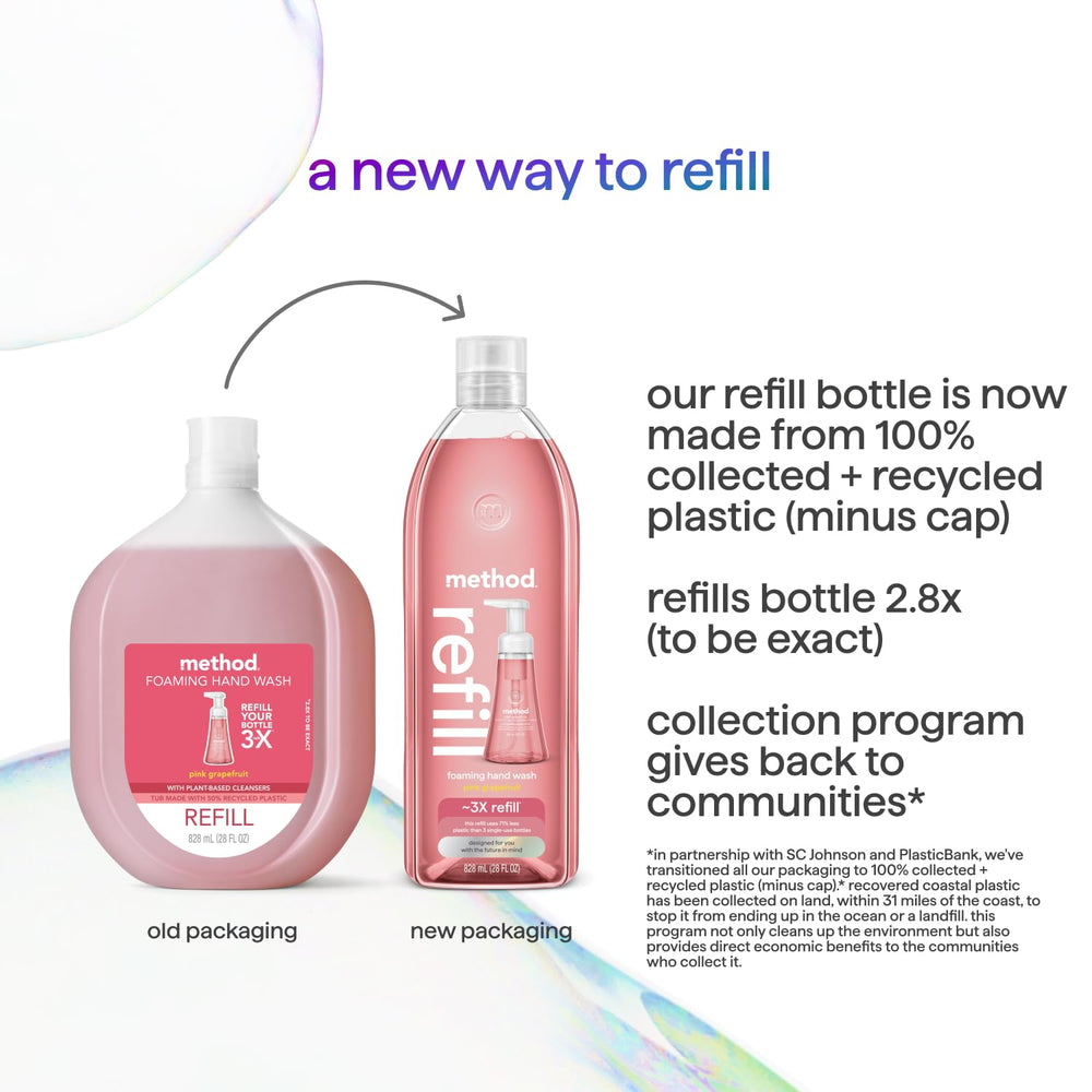 Method Foaming Hand Soap Refill pink grapefruit label signals bright citrus scent for washing