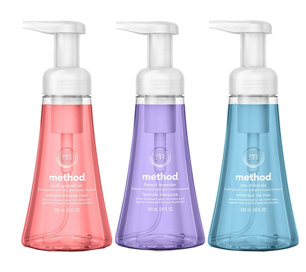 Method Foaming Hand Soap Pink Grapefruit bottle close-up, invigorating citrus for everyday hand cleansing.