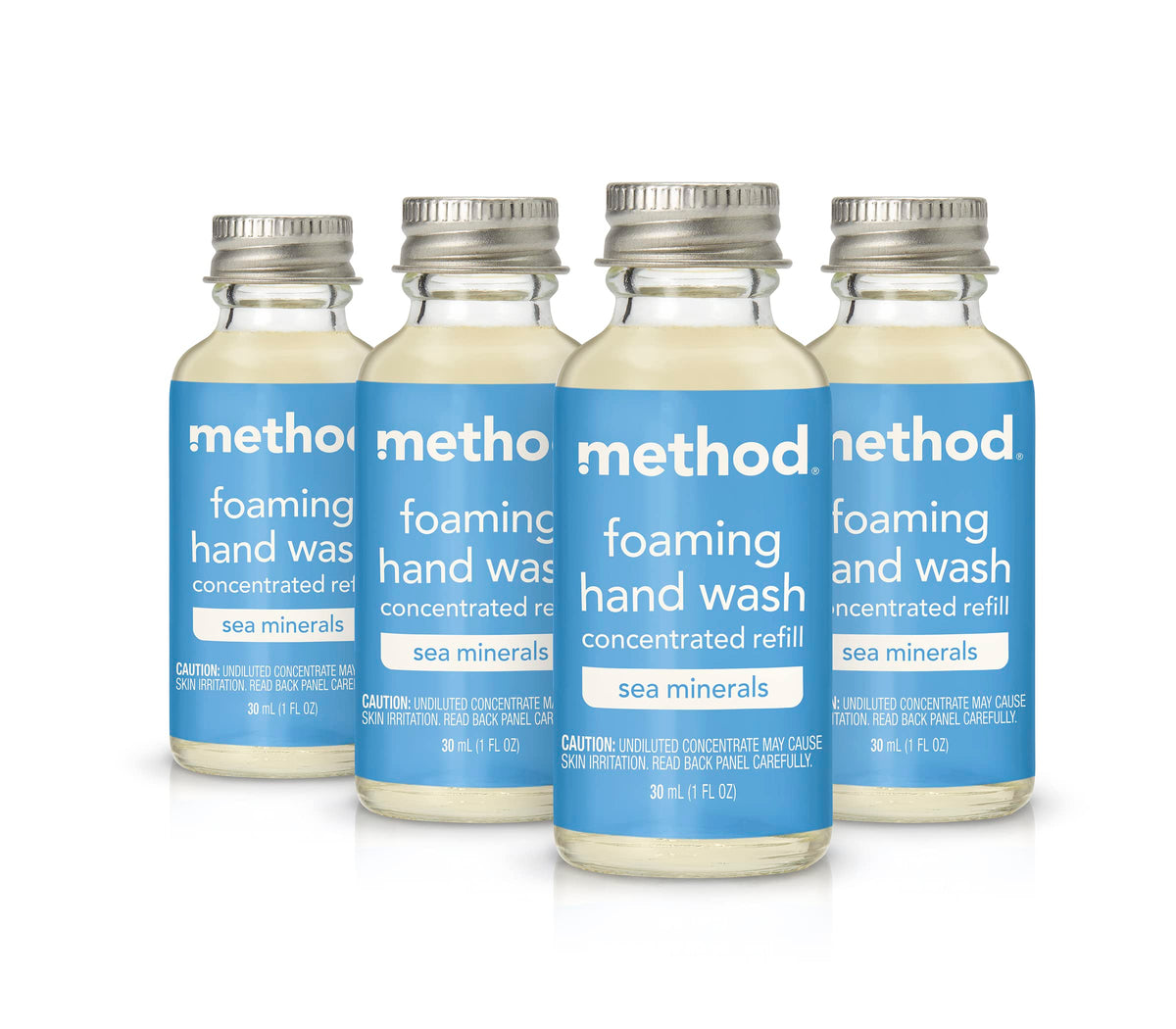 Method foaming hand wash concentrates refills sea minerals bottle demonstrates sustainable packaging and a rich lather