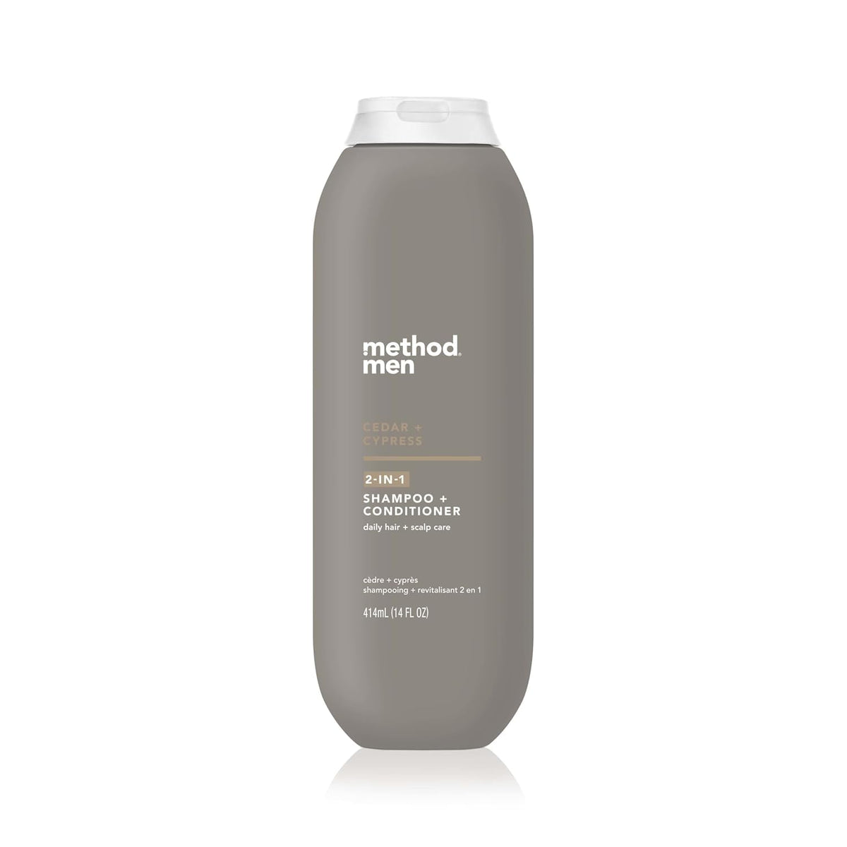 Method Men 2in1 Cedar Cypress bottle, quick daily cleanse in one step.
