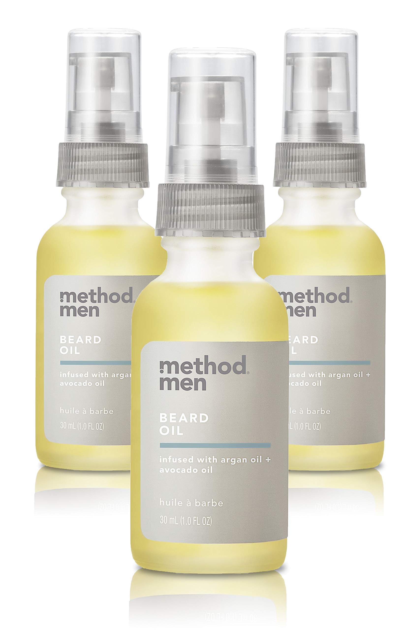 Method Men Beard Oil Sea + Surf 3x1oz pack shown, softens and conditions beard evenly