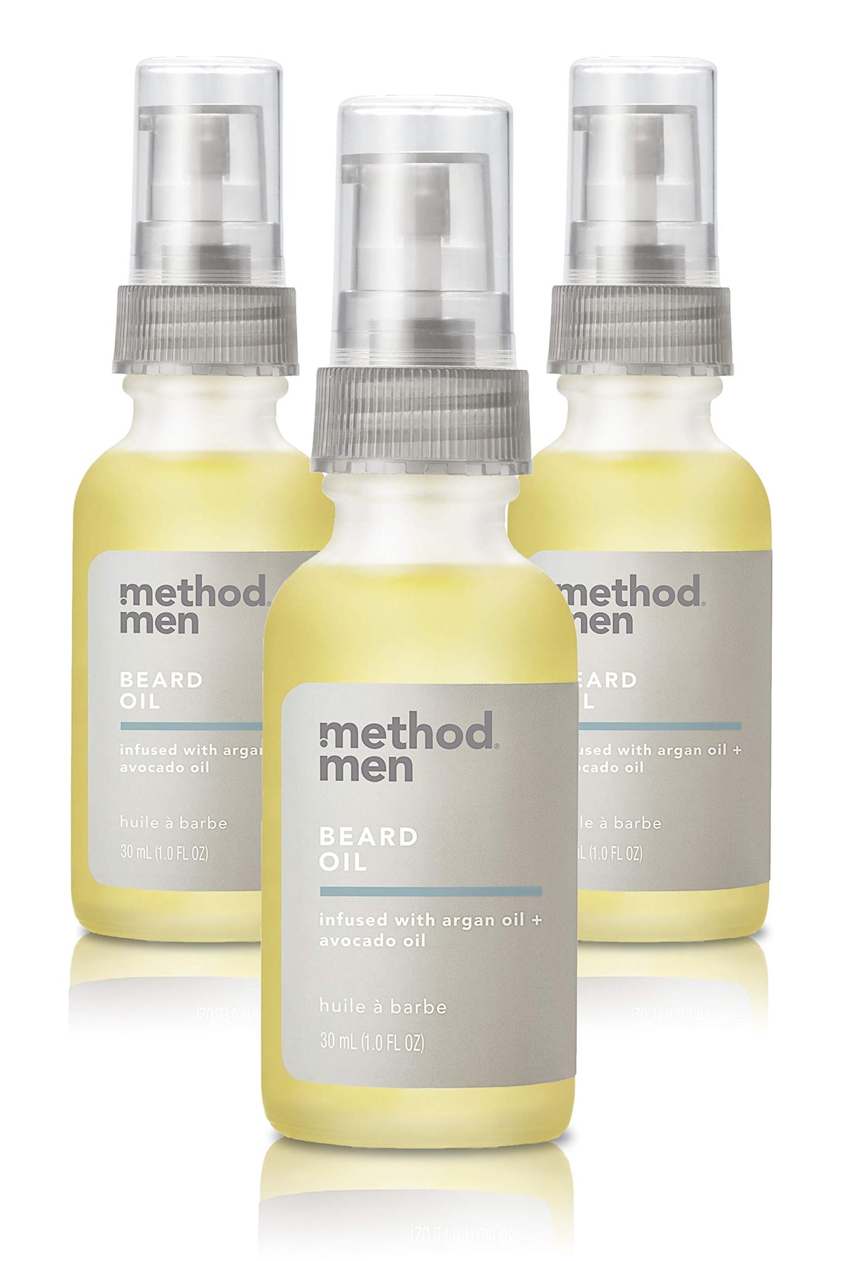 Method Men Beard Oil Sea + Surf 3x1oz pack shown, softens and conditions beard evenly
