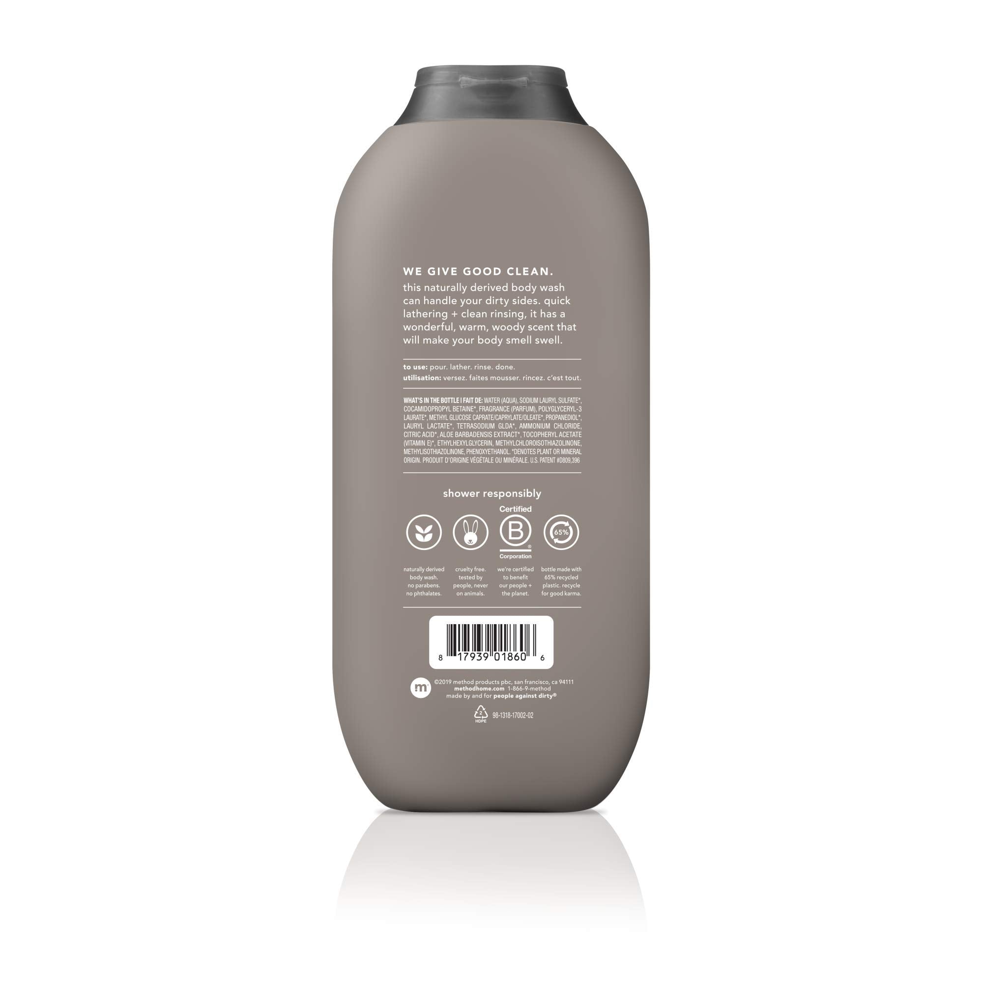Method Men Cedar Cypress bottle front view with woodsy aroma for morning routine