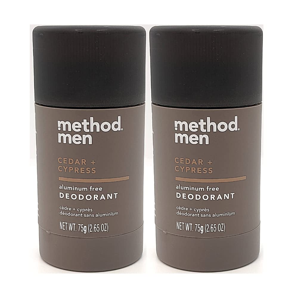 Method Men Cedar & Cypress deodorant bottle highlights aluminum-free protection.