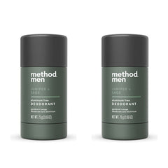 Method Men Juniper & Sage deodorant stick 2-pack front view, aluminum-free freshness for daily use.