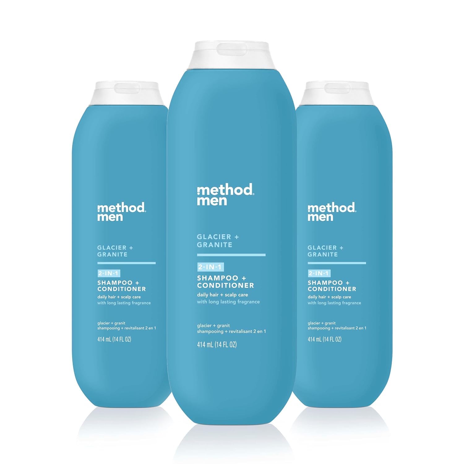Method Men Glacier Granite bottle emphasizes eco-friendly packaging for a simple grooming routine.