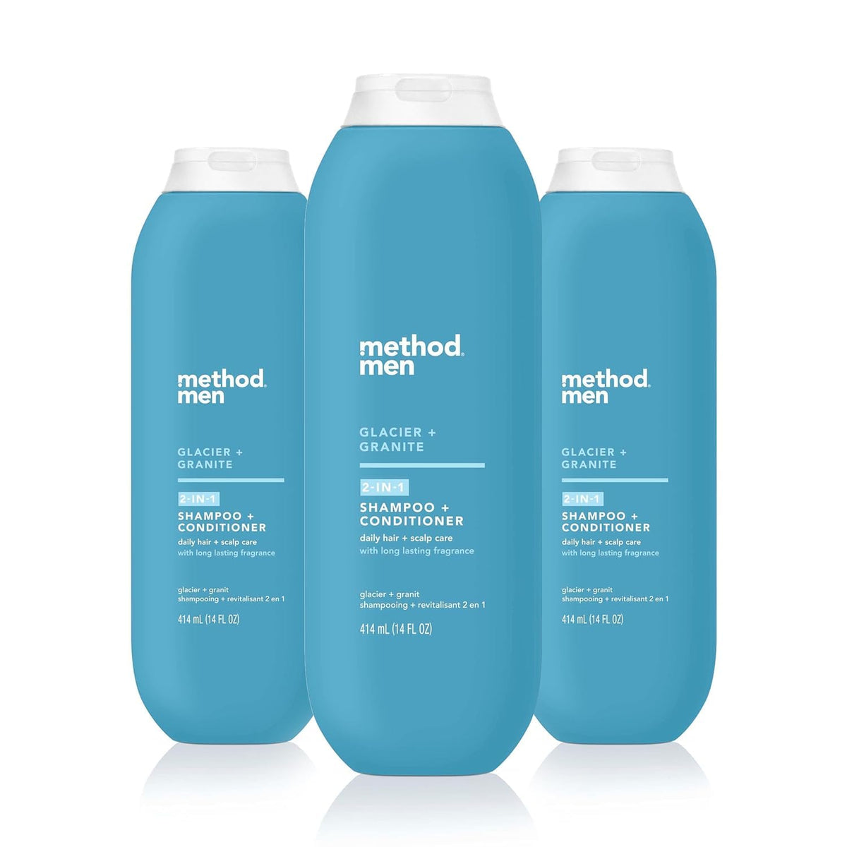 Method Men Glacier Granite bottle emphasizes eco-friendly packaging for a simple grooming routine.