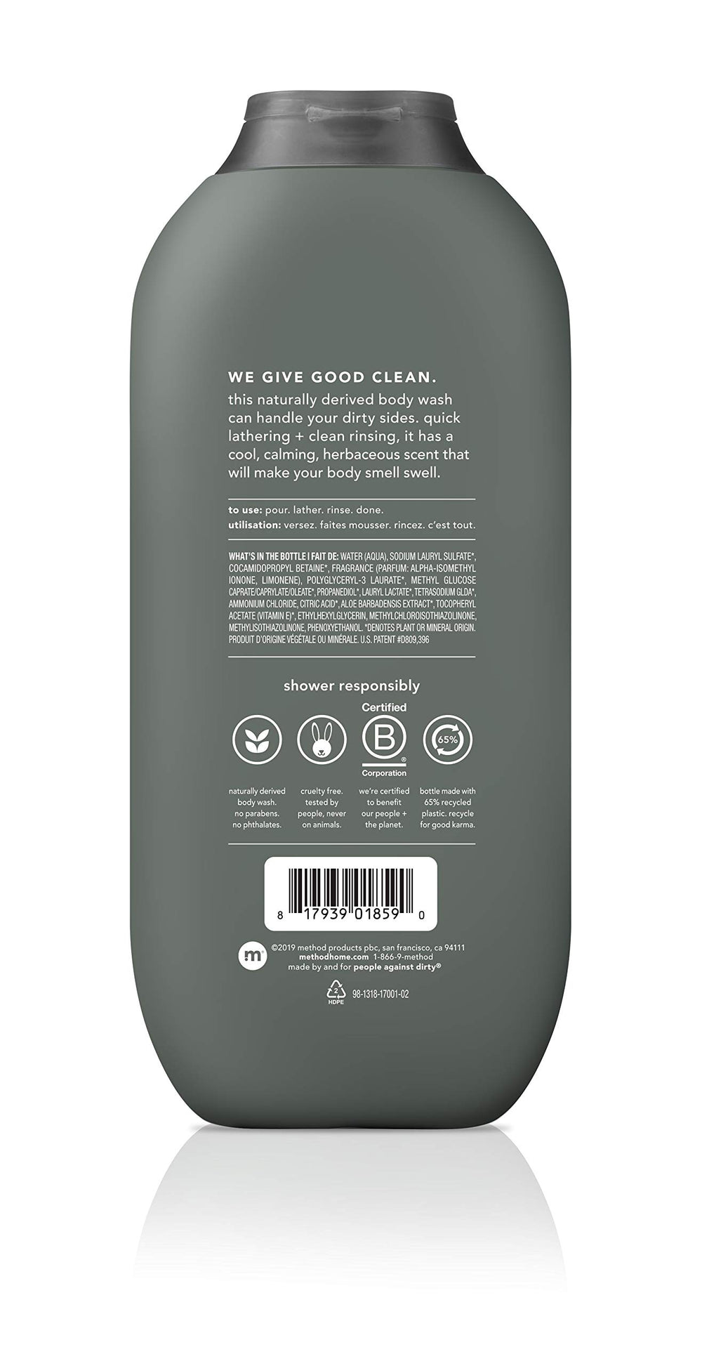 Method Men Juniper Sage bottle front view for a brisk, herbal cleanse