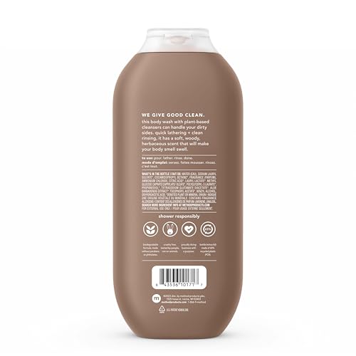 Method Men Sandalwood + Vetiver body wash bottle side – easy grip for quick showers.