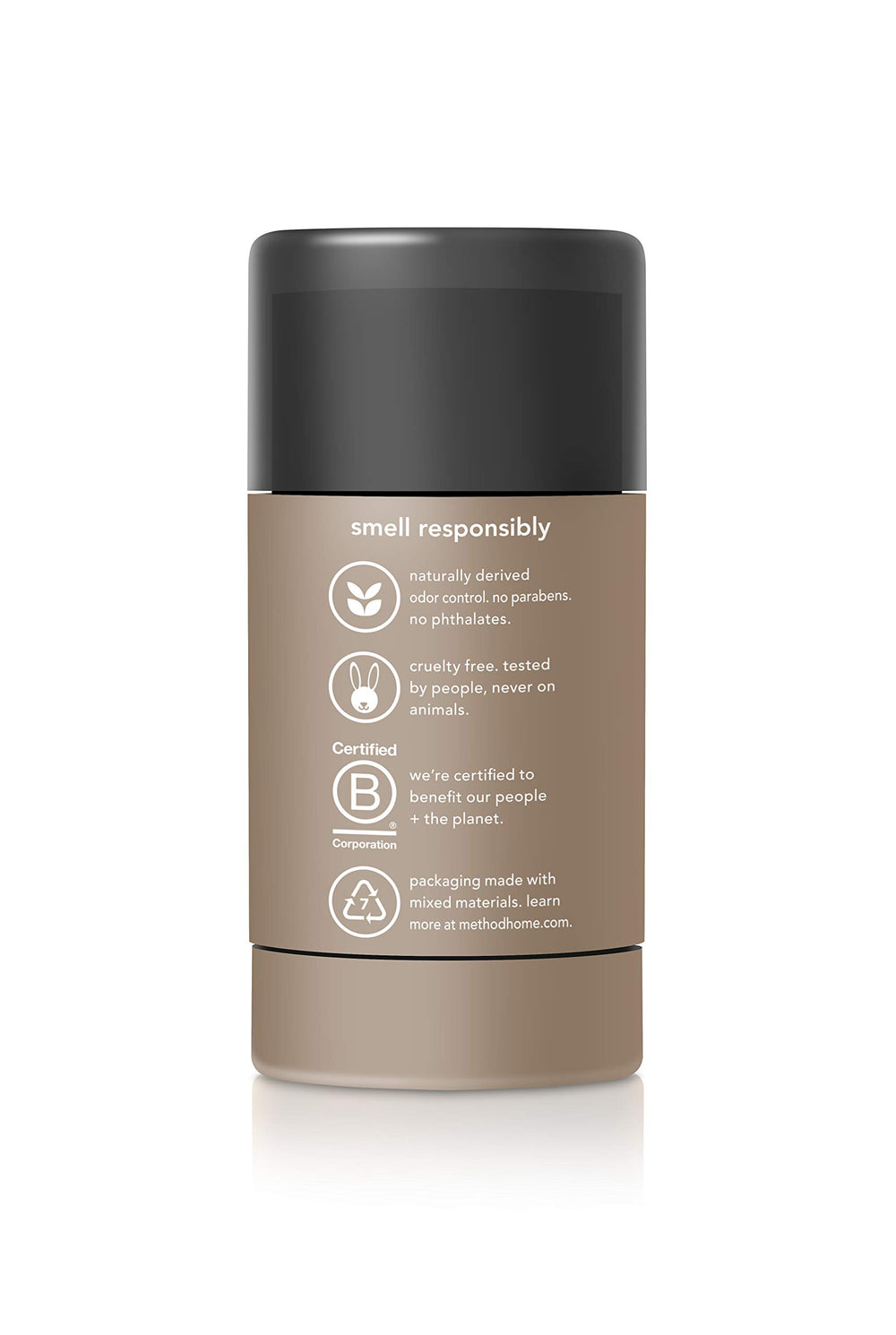 Closeup of Method Mens Cedar & Cypress deodorant stick highlighting natural mineral odor fighters