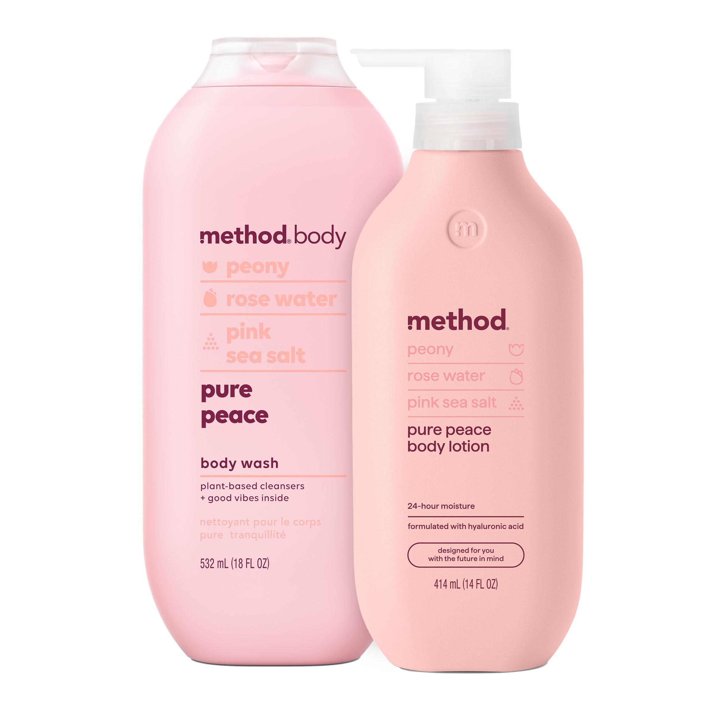 Method Pure Peace body wash bottle with soothing peony aroma for soft, refreshed skin