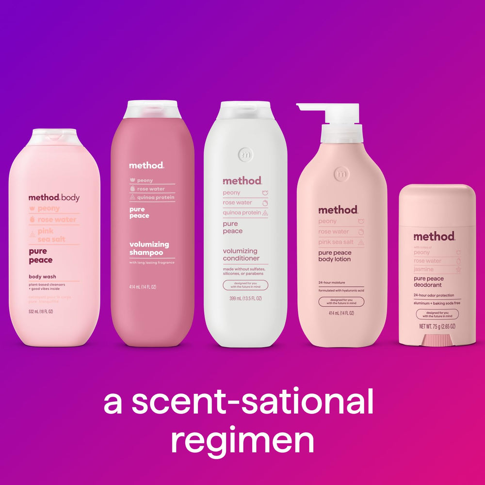 Cruelty-free and paraben-free icons on Method Pure Peace packaging