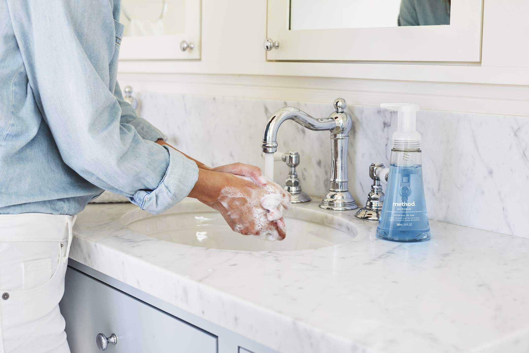 Method Sea Minerals foam close-up reveals rich lather and silky skin feel.