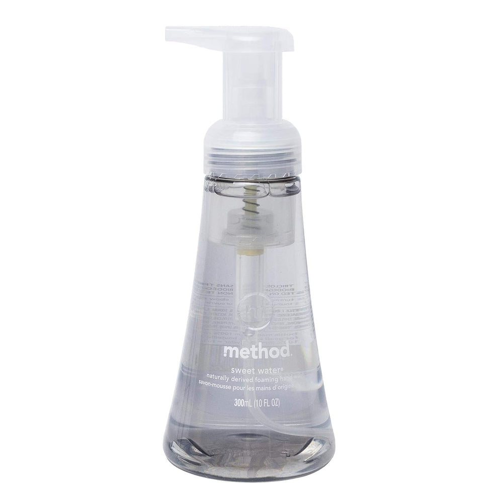 Method Sweet Water foaming hand soap bottle delivering gentle cleansing with a pleasant scent.