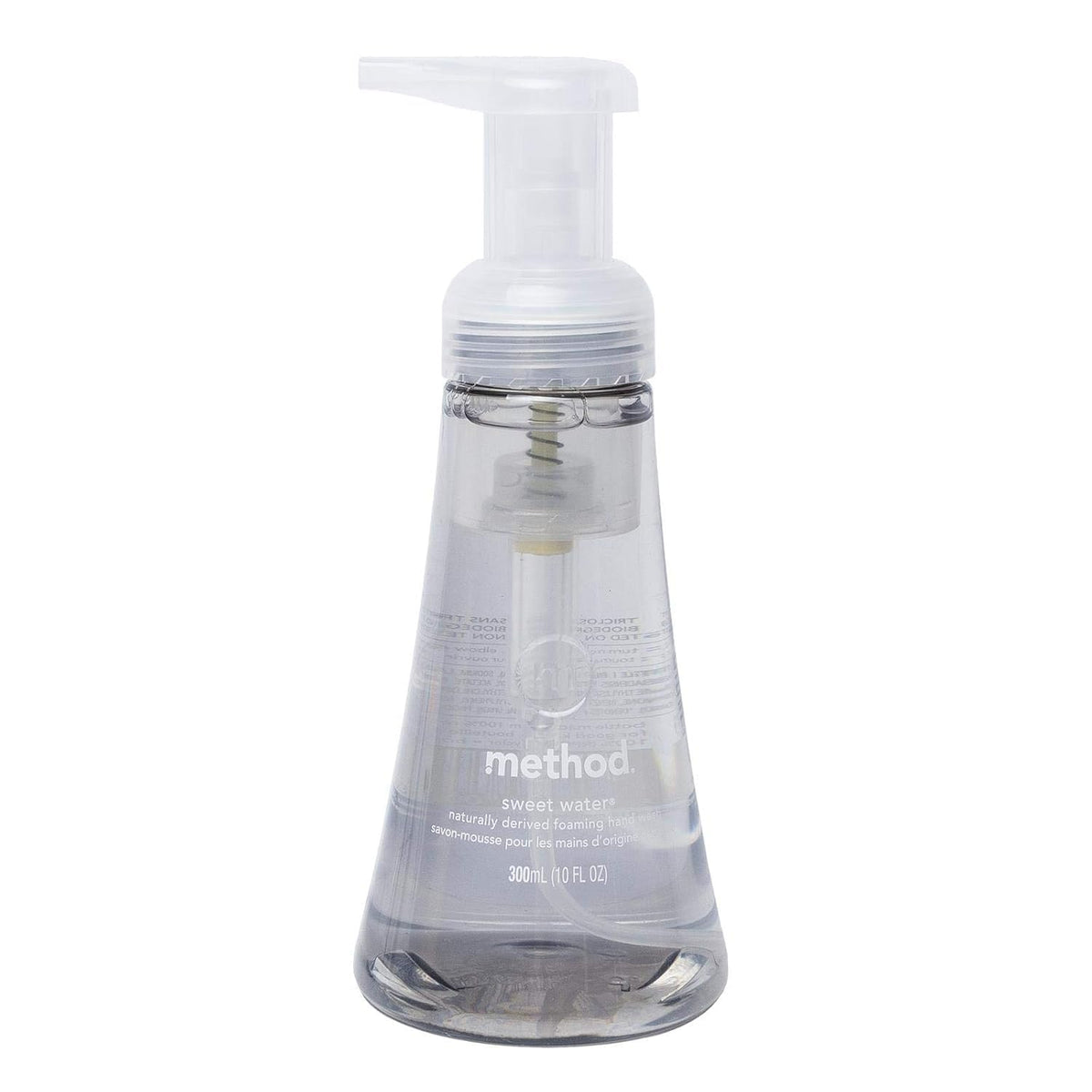 Method Sweet Water foaming hand soap bottle delivering gentle cleansing with a pleasant scent.