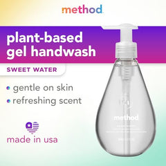 Method Sweet Water hand soap foaming lather for soft hands.
