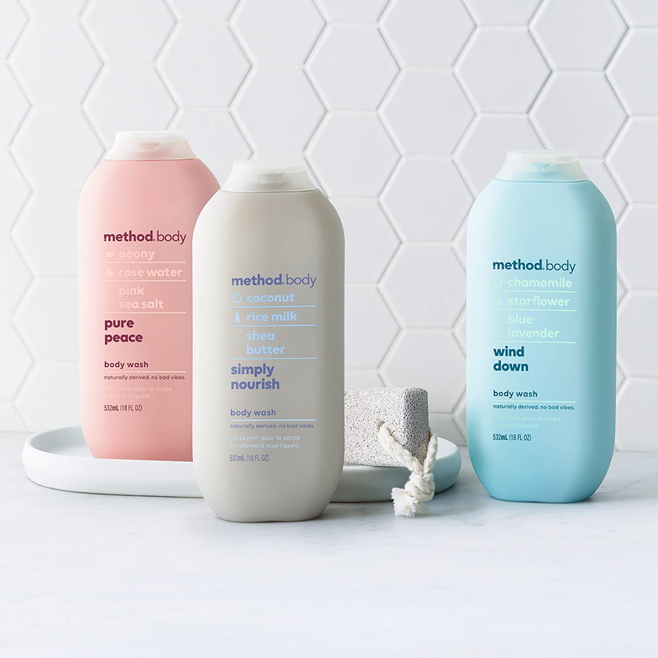 Chamomile and lavender visuals emphasize relaxing scent from Method Wind Down