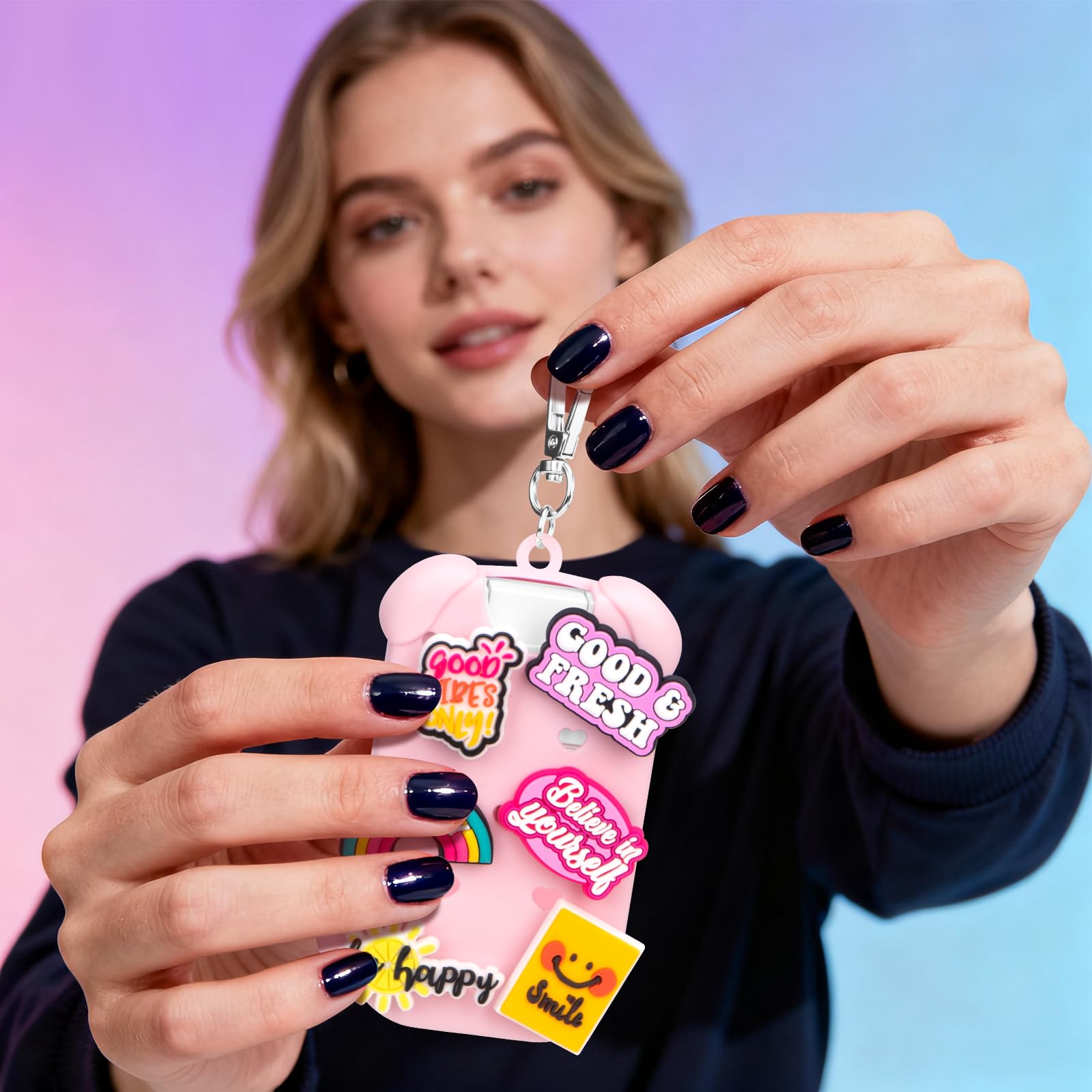 Metyond hand sanitizer keychain attachment keeps essentials handy.