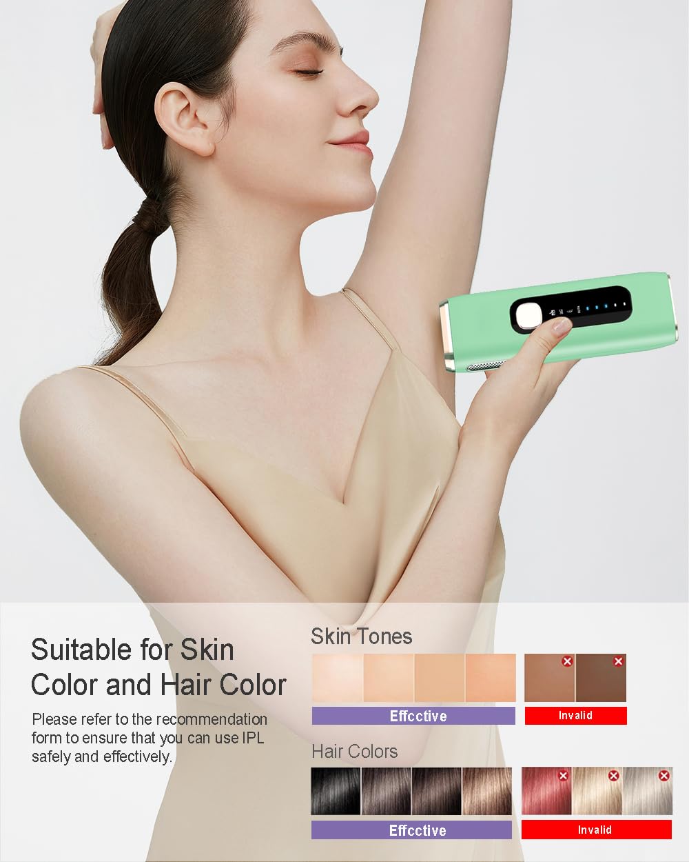 MEUKPE IPL device manual and auto modes shown for flexible treatment options.
