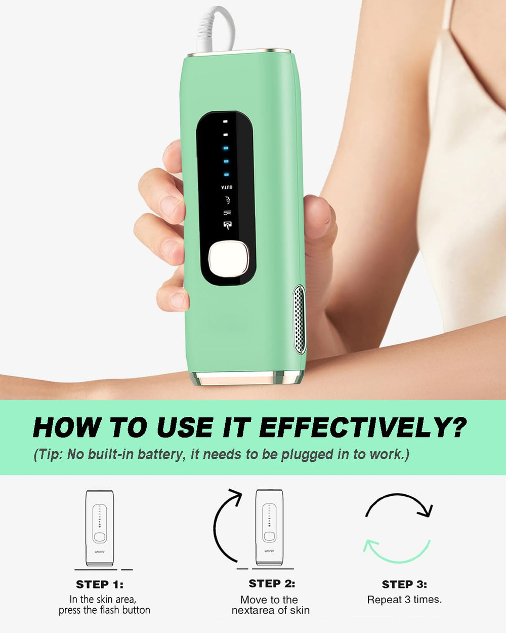 MEUKPE IPL device with 990,000+ flashes indicator for durability.