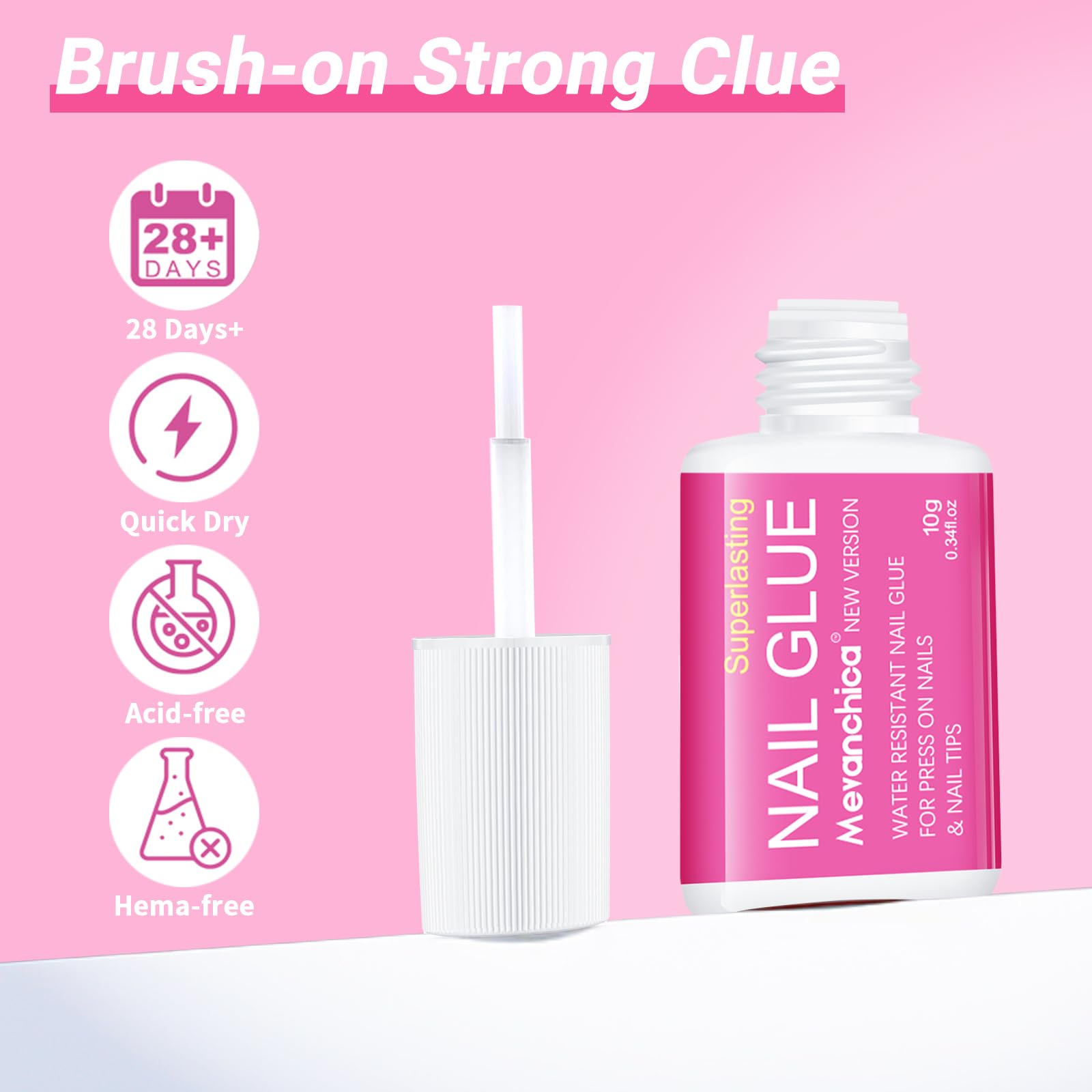 Mevanchica brush-tip applicator shown for precise glue application.