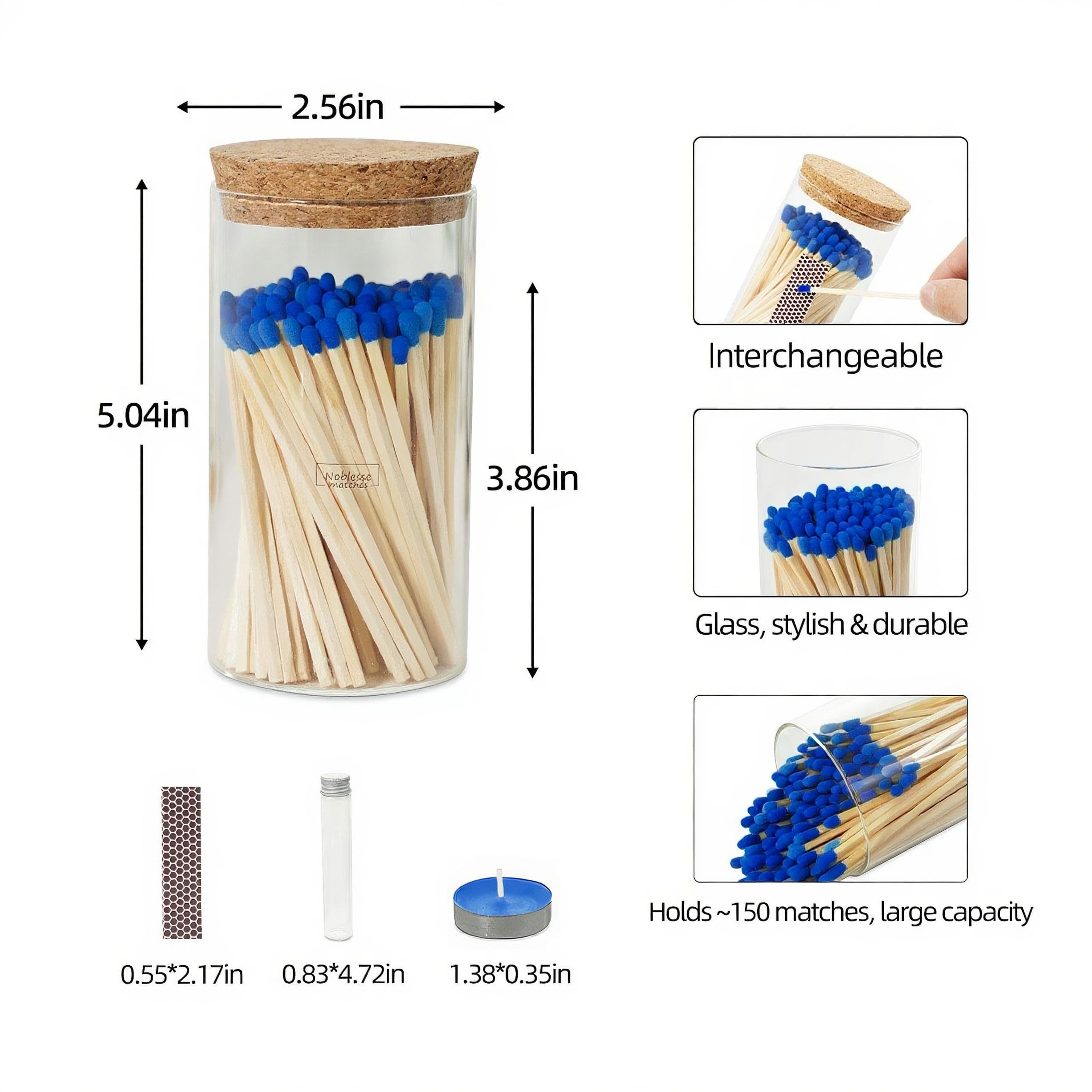 Meya Luxury 150-match supply in reusable jar offers extended use.