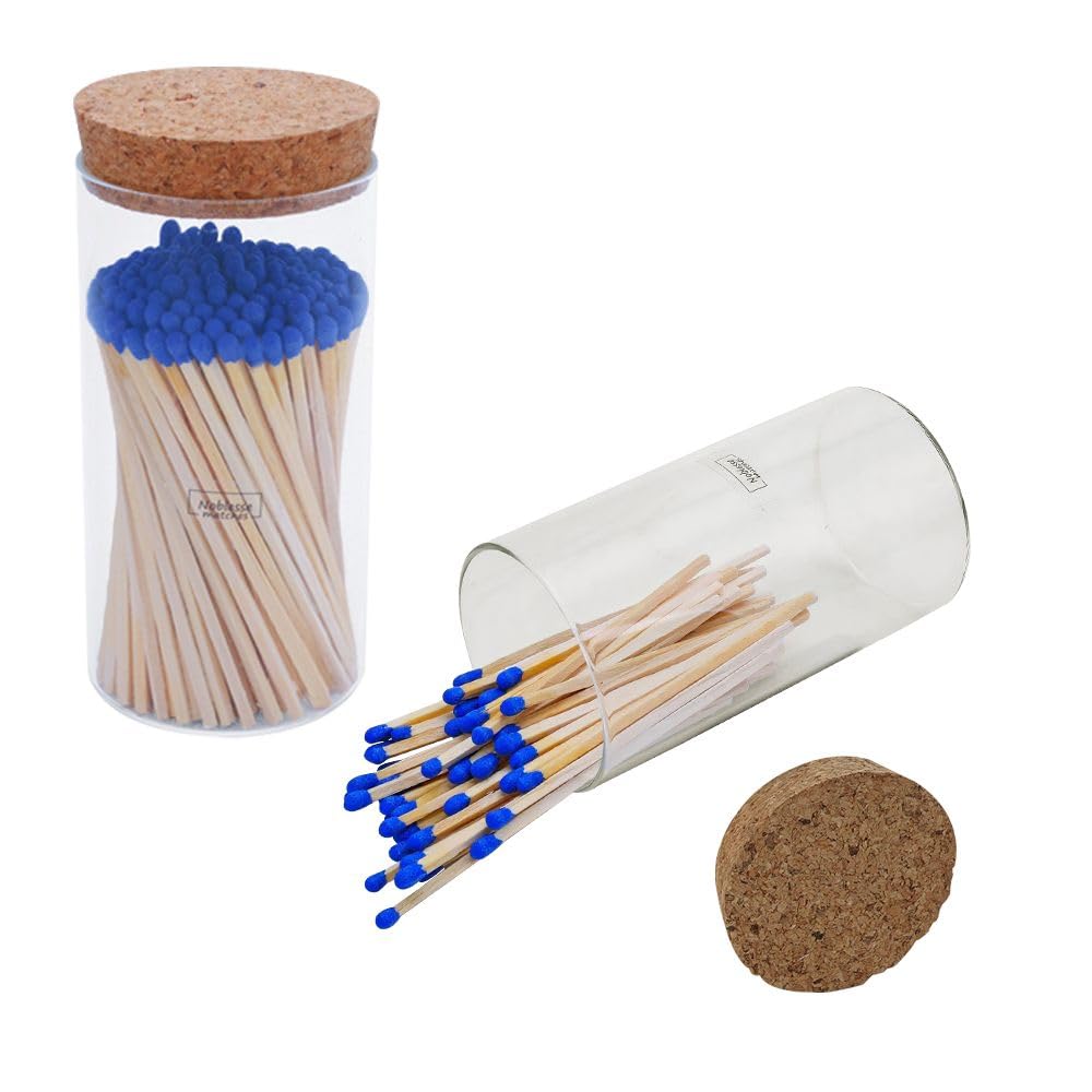 Meya Luxury glass jar stores oven-dried pine matches with dust protection.
