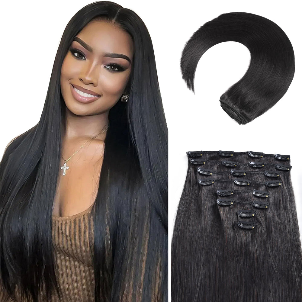 MEYOFUN clip-in extensions straight 18-inch for natural, seamless length