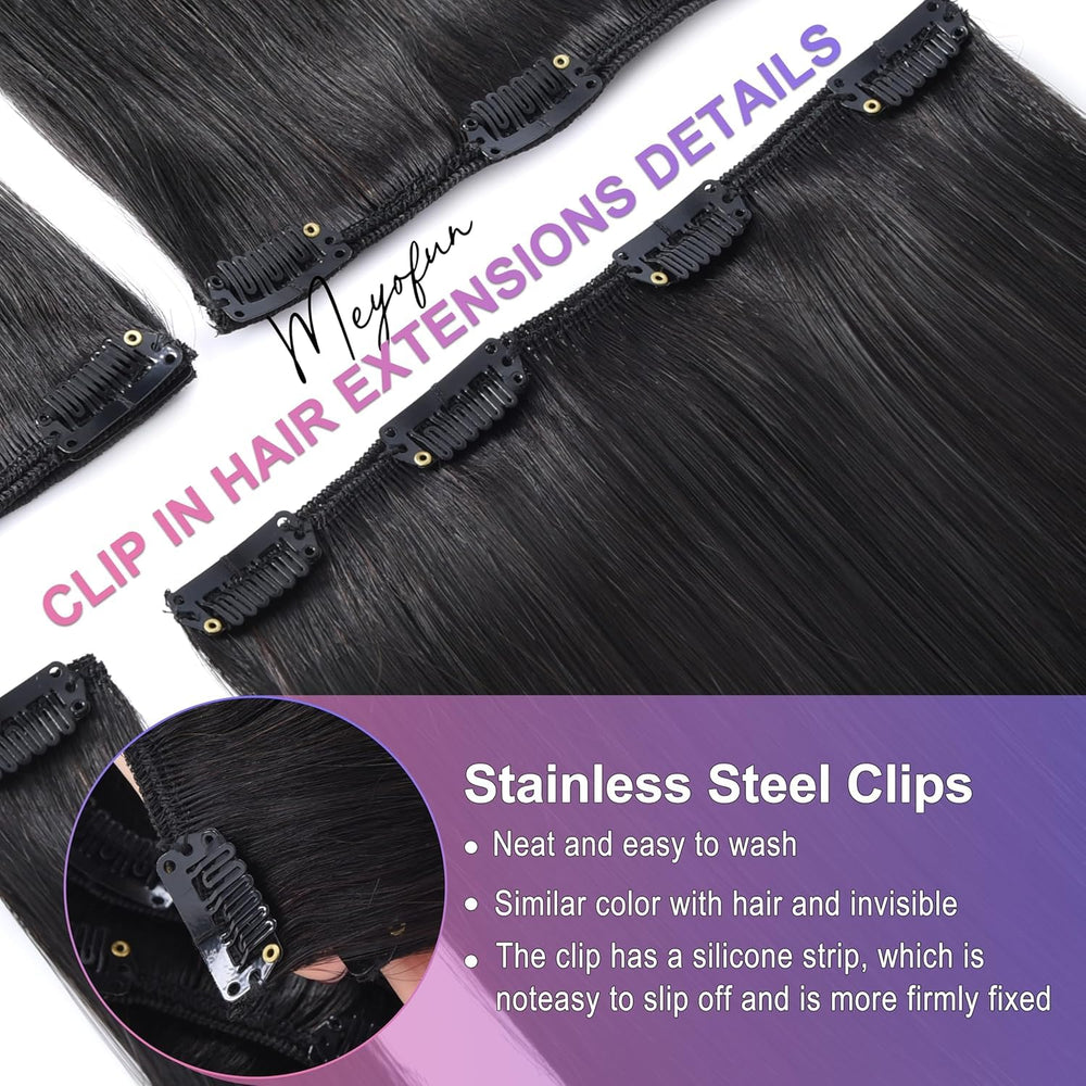 MEYOFUN straight color 1B natural black swatch on model hair.