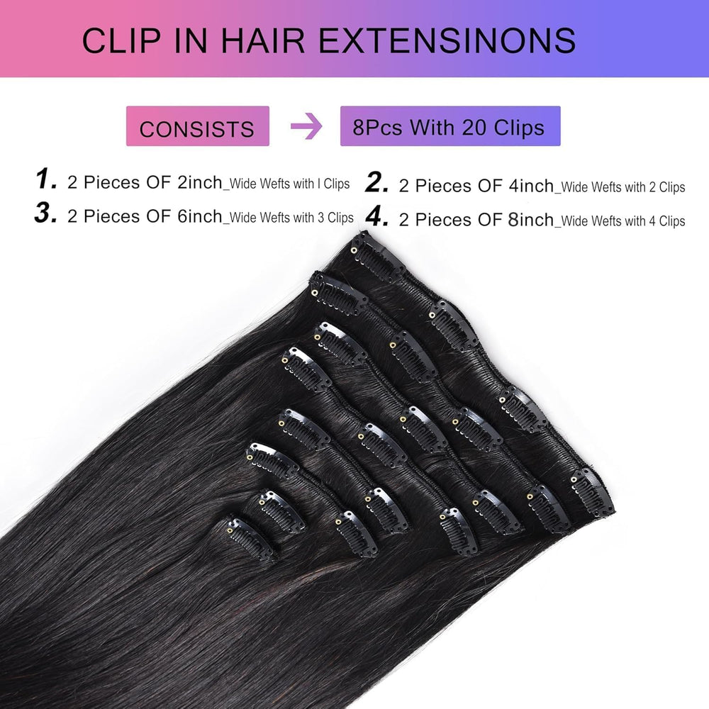 MEYOFUN easy-install clip-in extensions in use on the head.