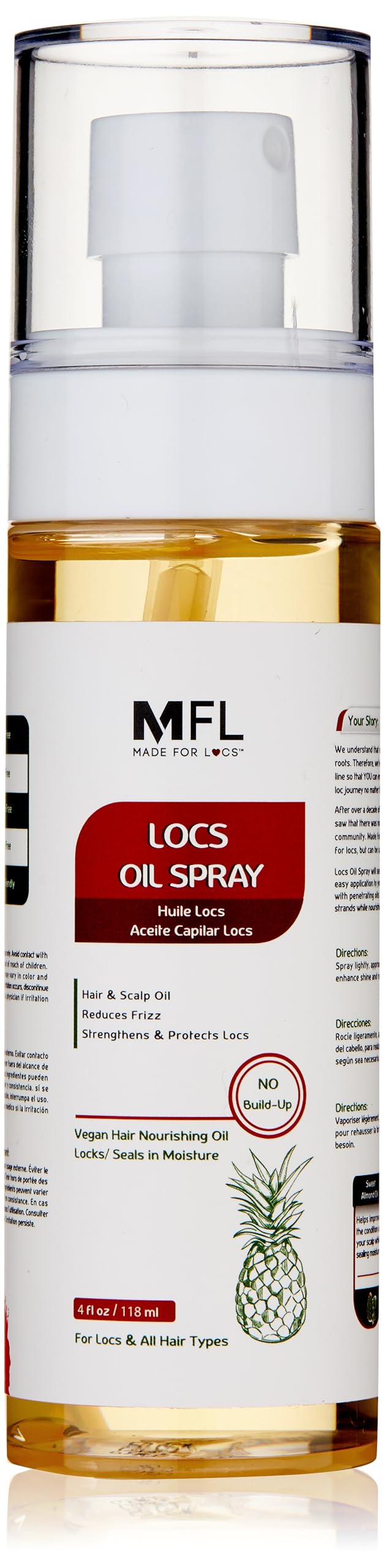 MFL Made For Locs vegan oil spray bottle ready for daily scalp care.