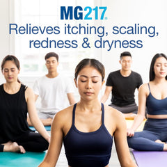 MG217 applying on dry skin illustrates easy rub-in and hydration.