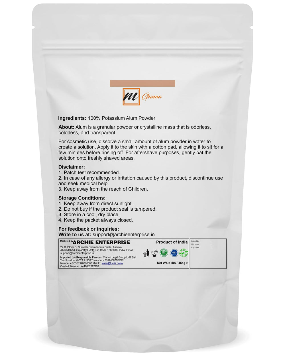 mGanna alum powder for smooth skin and even-toned appearance