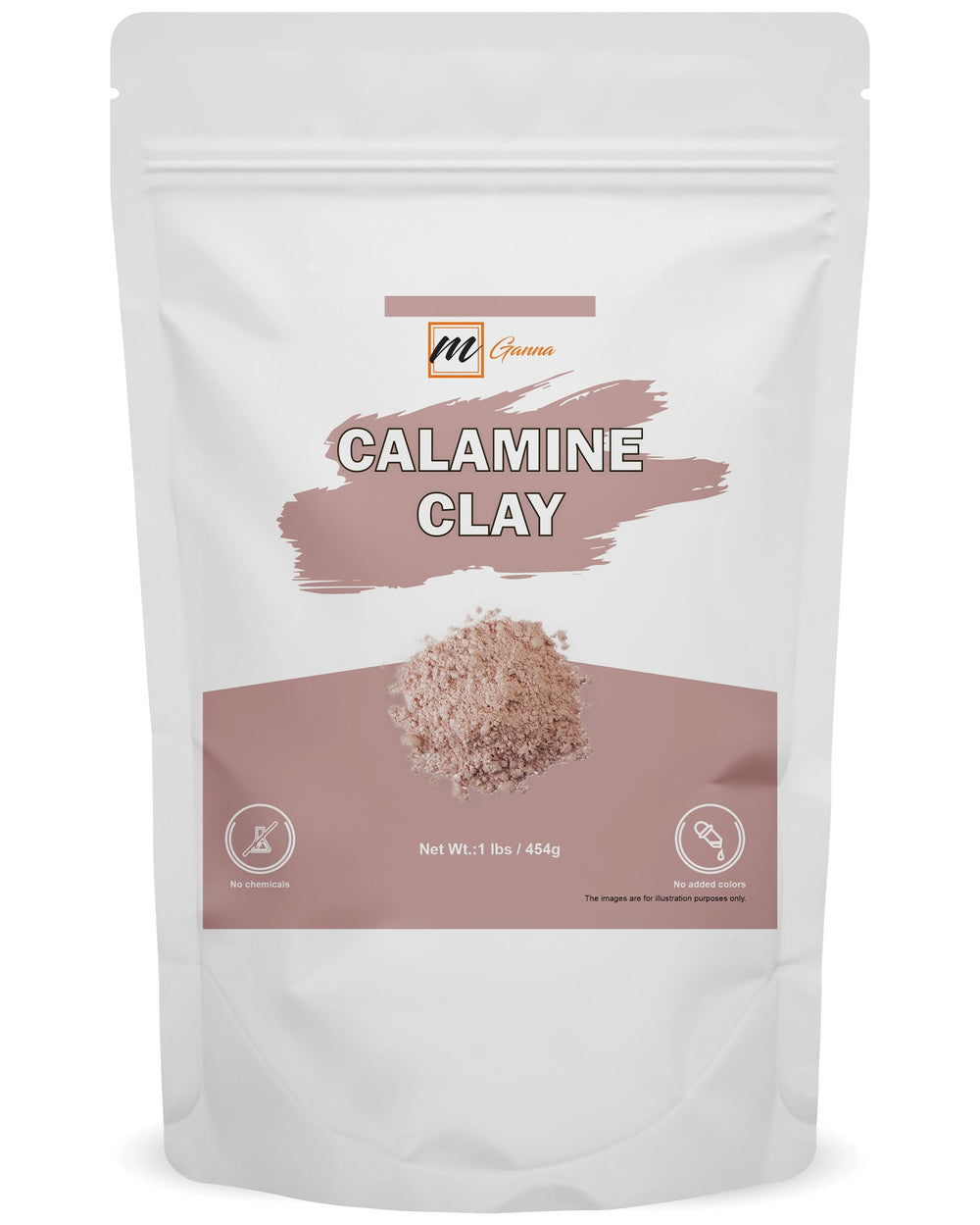 mGanna Calamine Clay Powder packaging close-up, ideal for DIY skincare preparation.