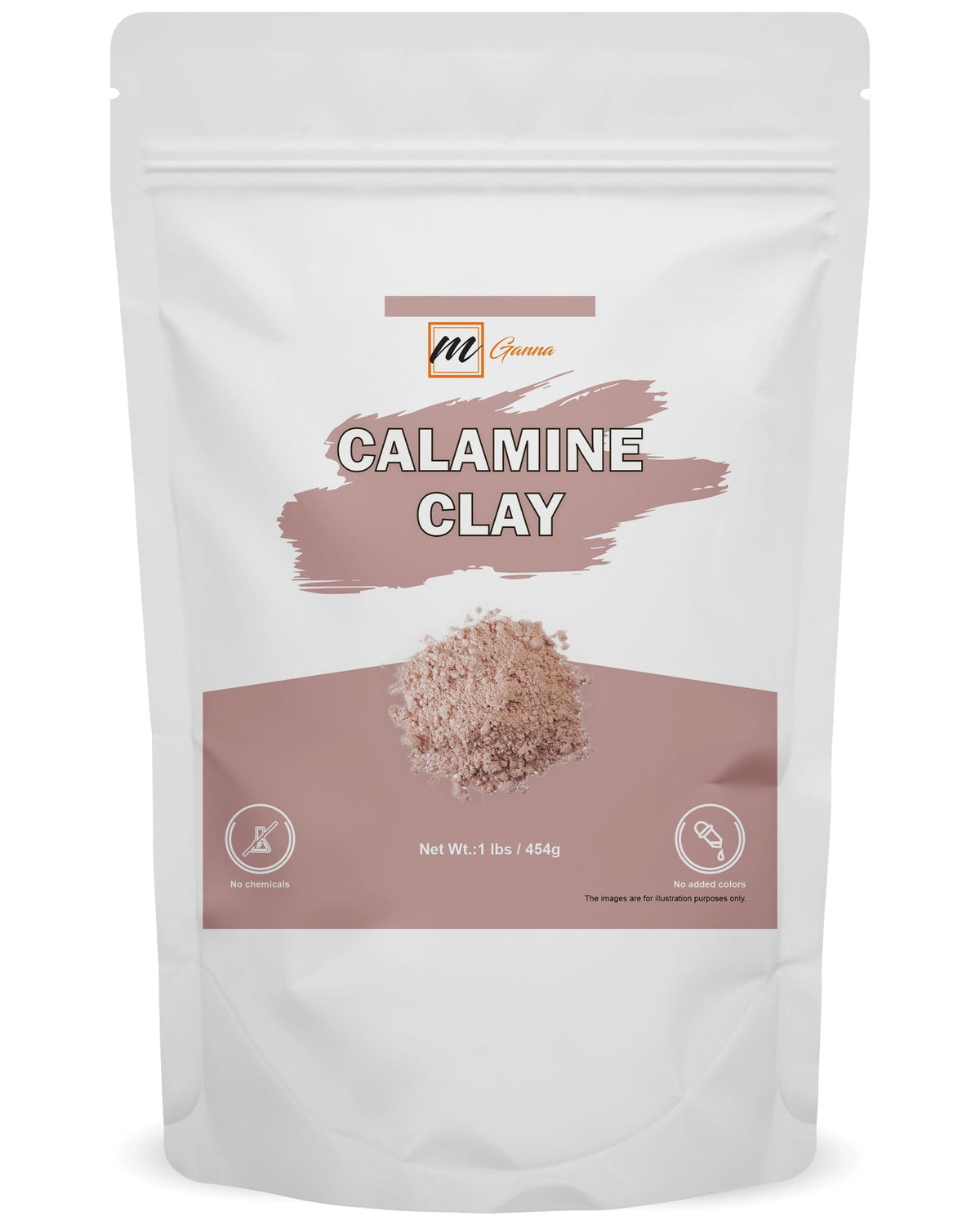 mGanna Calamine Clay Powder packaging close-up, ideal for DIY skincare preparation.