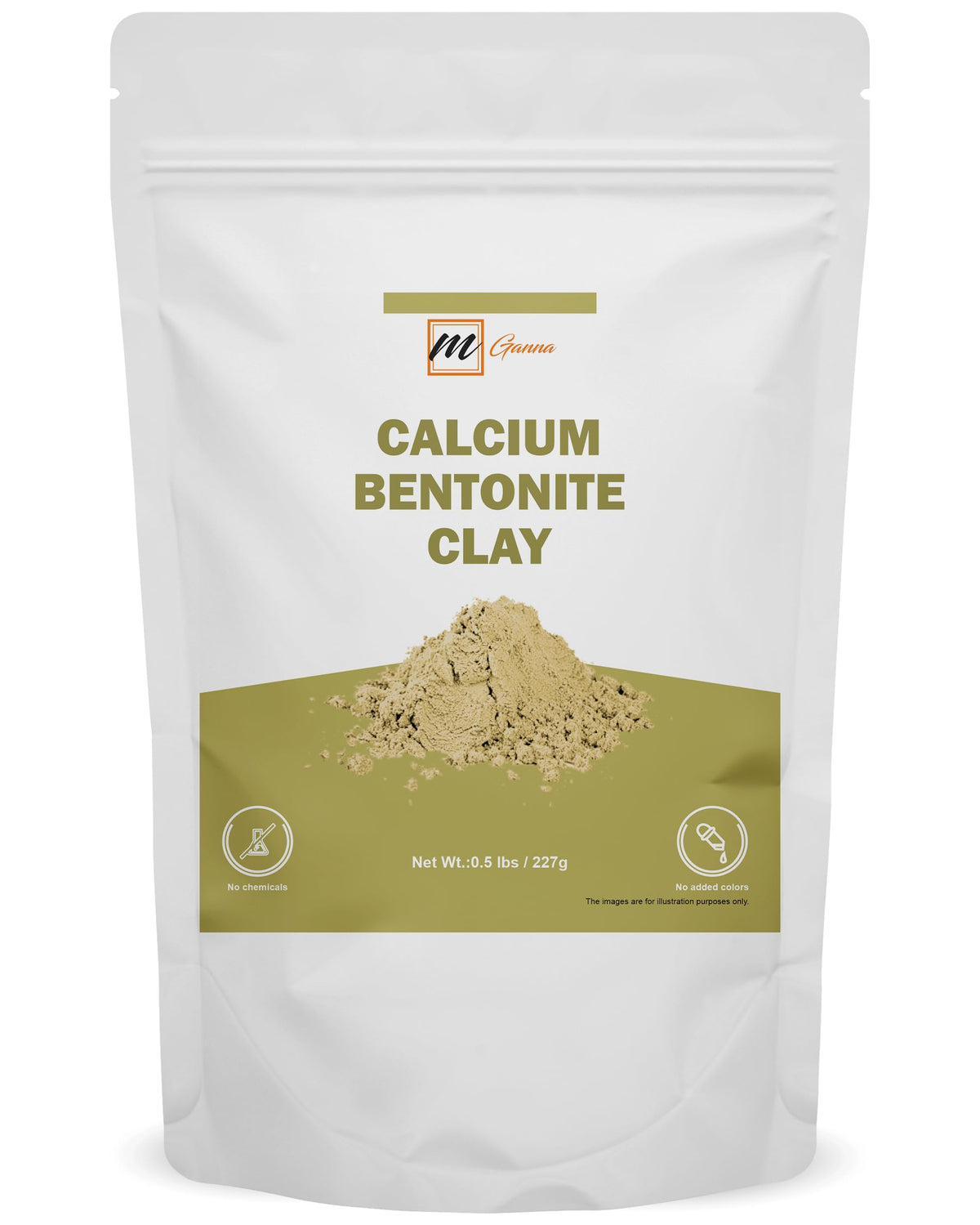mganna calcium bentonite clay powder packaging for home use and DIY skin care.