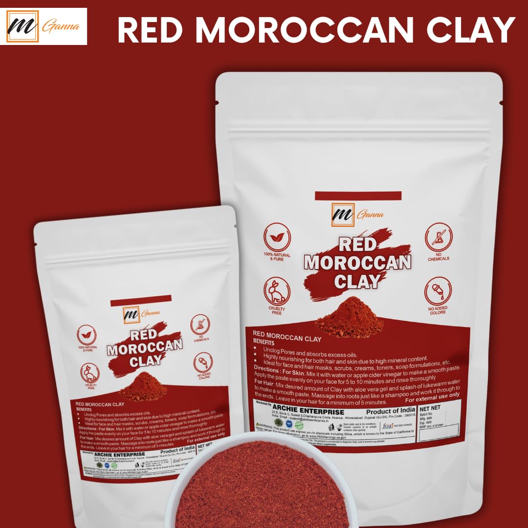 mGanna Moroccan Red Clay face mask image suggests gentle cleansing and pore refining.