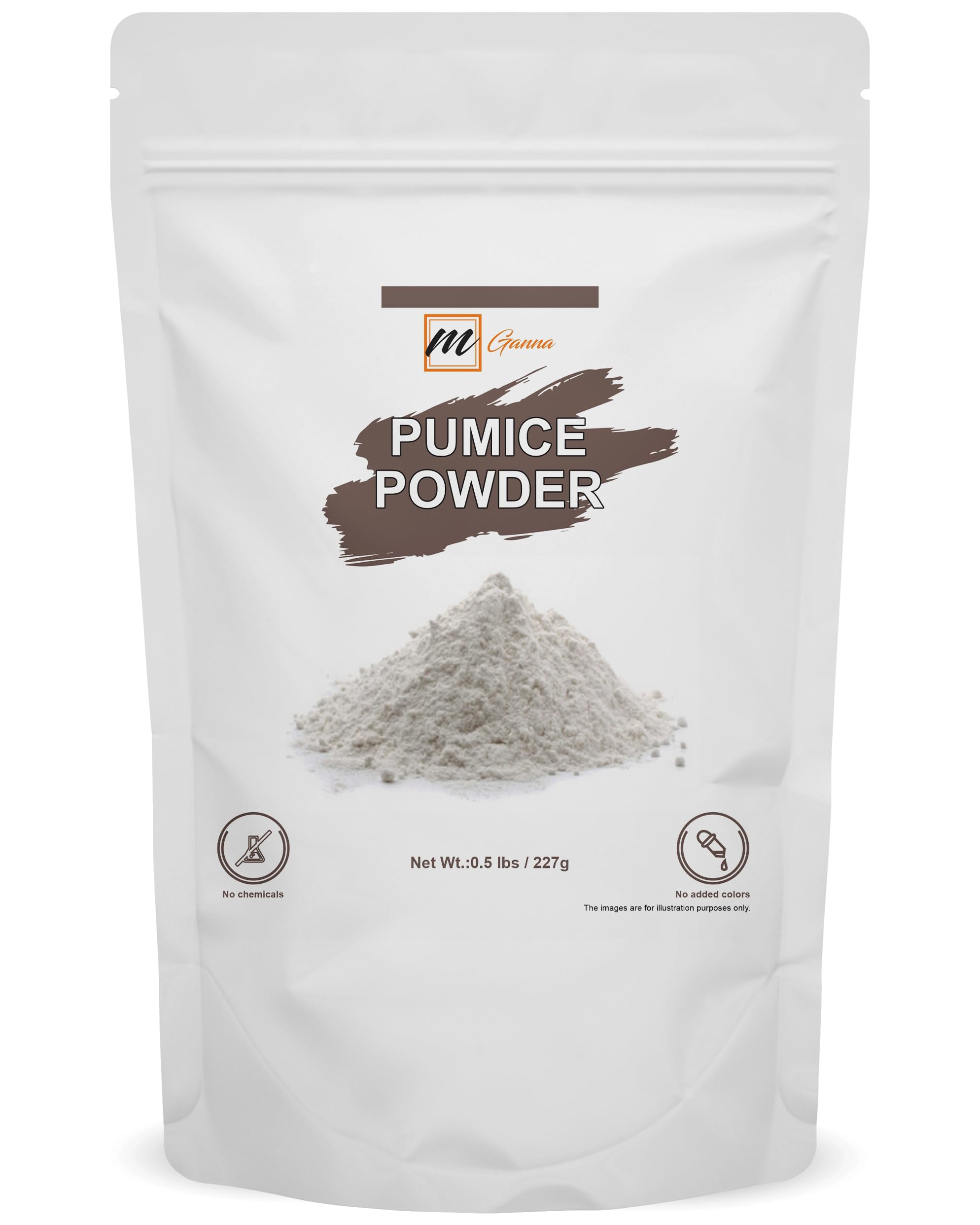 mganna pumice powder packaging jar showing pure exfoliant for cosmetics